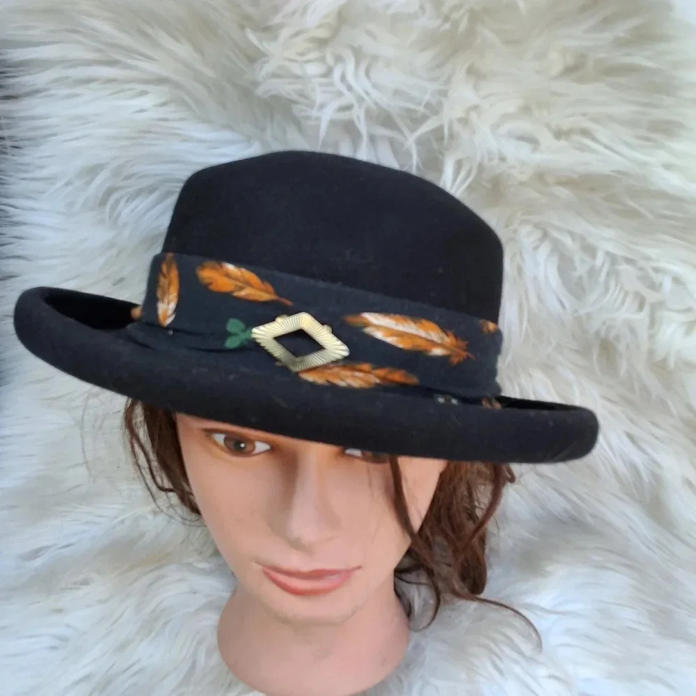 Conte of Florence Vintage Black Felted Belted hat - Picture 2 of 8